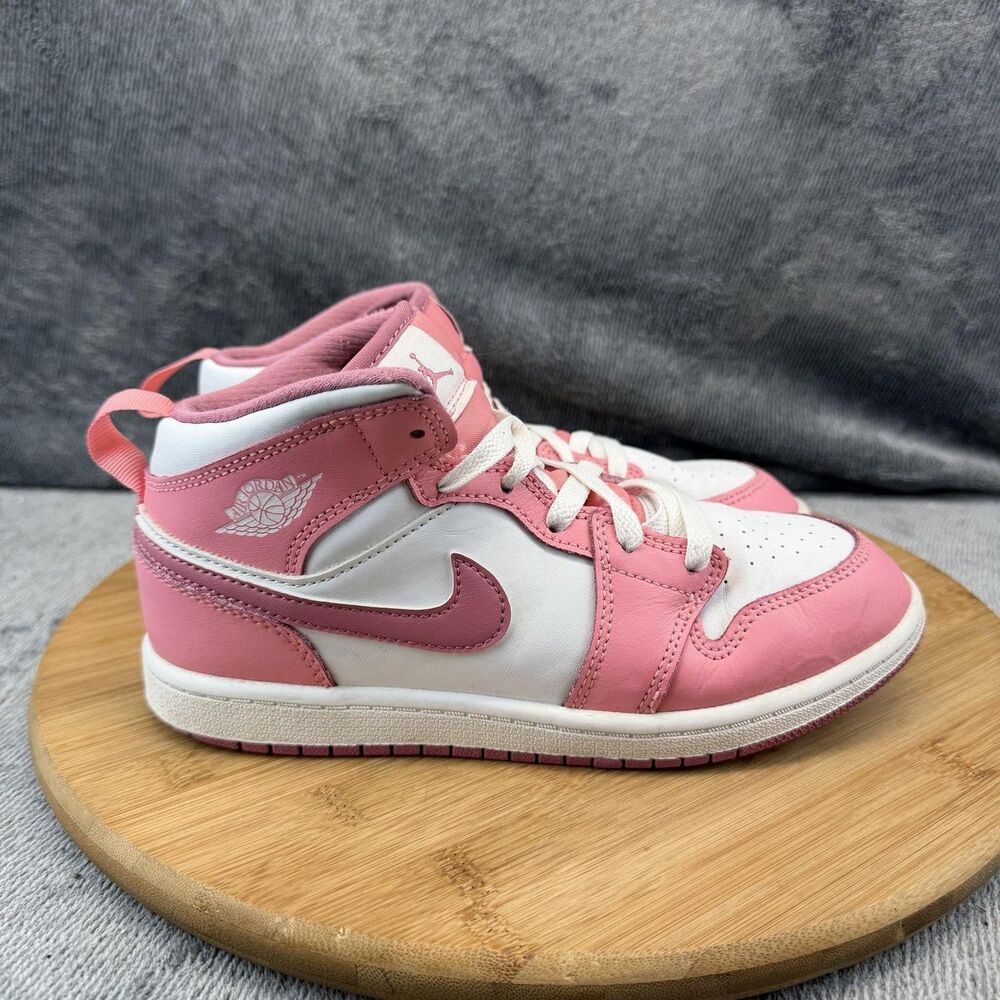 Nike Air Jordan 1 Mid Shoes Girls Size 3Y Pink White Sneakers DQ8424-616
